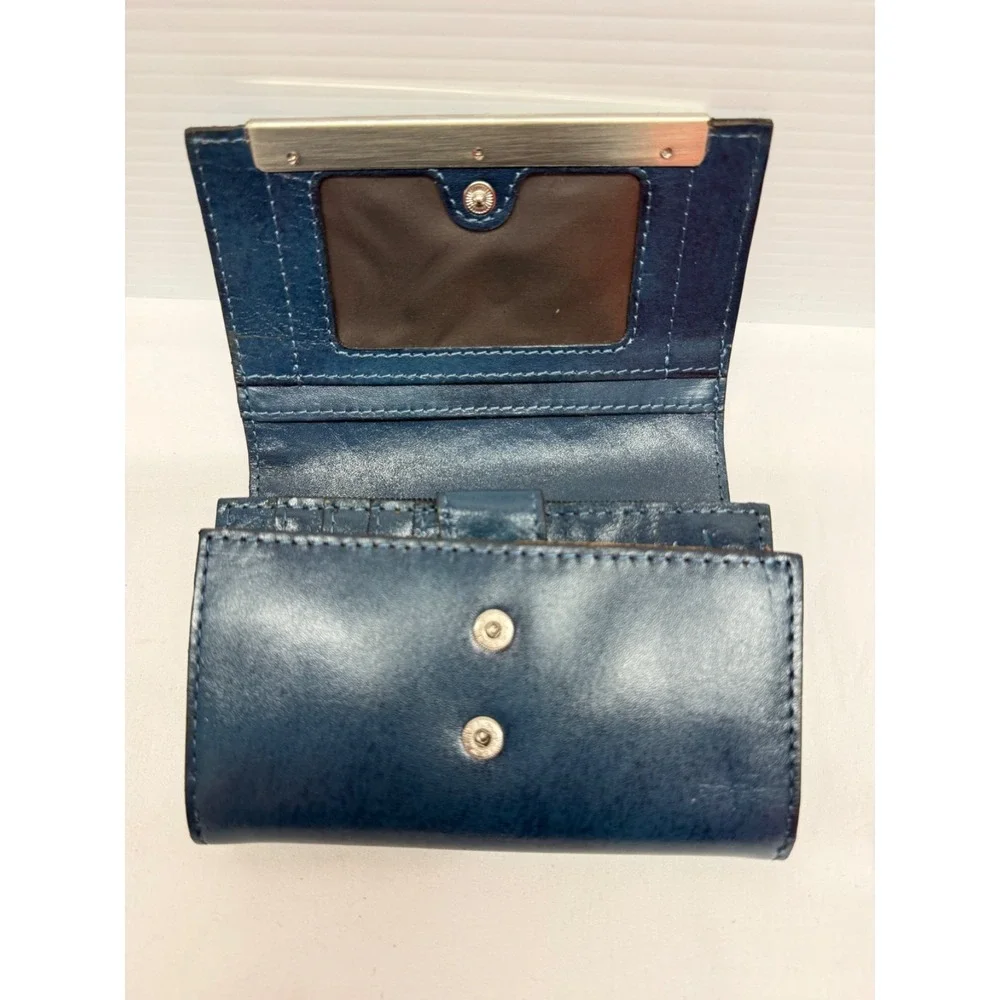 PATRICIA NASH CAMETTI Leather Trifold Wallet Clutch TOOLED‎ BLUE FLORAL NWTS